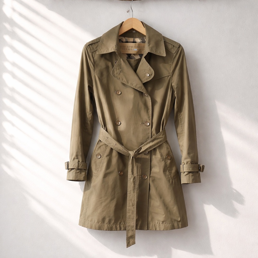 Burberry Brit Khaki Trench Coat Nova Check Lined Belted Classic Women’s Sz 10 - Picture 3 of 11